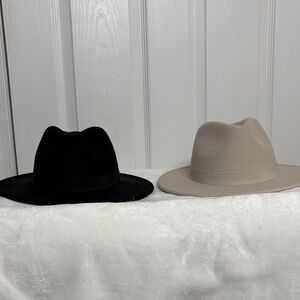 Two H&M Women's Fedora Hats (Black, Beige)